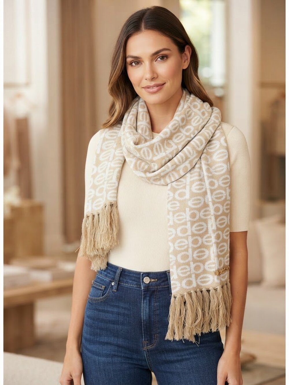 BEBE Scarf Cream/White with Logo